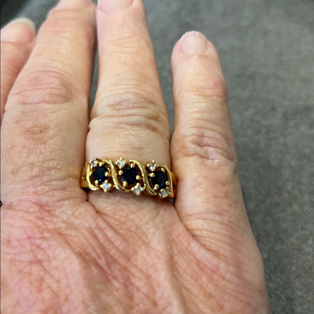 Gold Overlay Sterling Sapphire Ring-7.75 - Picture 9 of 9